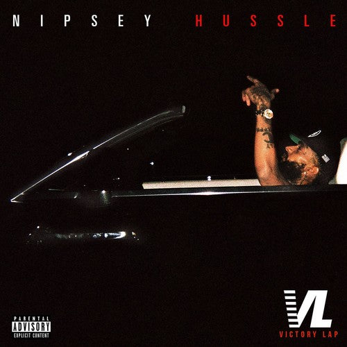 Album cover with a person leaning out of a car window at night, featuring 'Nipsey Hussle' and 'Victory Lap'.