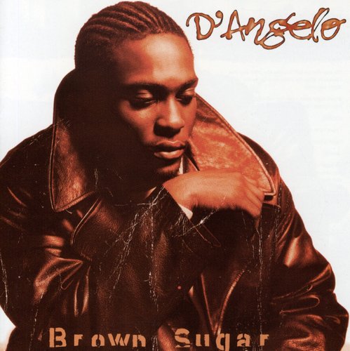 Album cover featuring a person wearing a brown leather jacket with 'D'Angelo Brown Sugar' text.