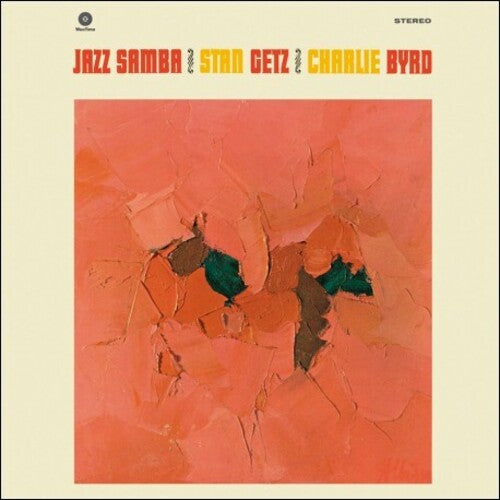 Album cover with abstract design and text for 'Jazz Samba' featuring Stan Getz and Charlie Byrd.