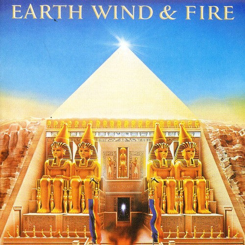 Album cover with pyramid and sphinxes, featuring 'Earth Wind & Fire' text.
