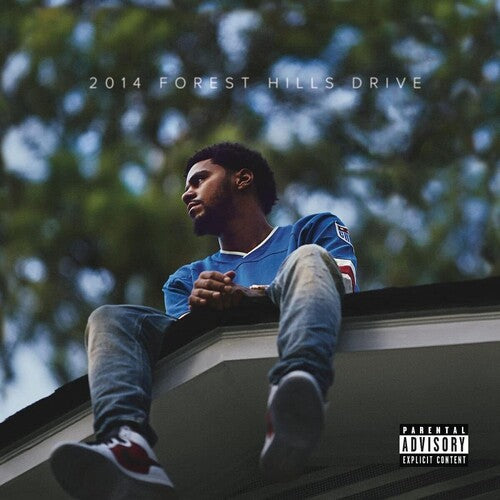 Album cover with J Cole sitting on a ledge and '2014 Forest Hills Drive' text.