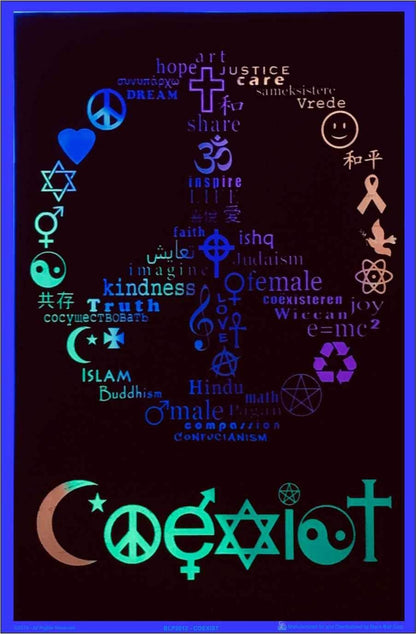 Co-Exist Black Light Poster - 23" X 35": Shrinkwrapped on Cardboard