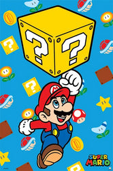 Mario
Block Jump
Regular Poster
Size: 24x36

Super Mario character with a question block on a blue background