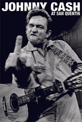 Johnny Cash
Finger / San Quentin (Verticle)
Regular Poster
Size: 24x36

Black and white image of Johnny Cash holding a guitar with text above his head.