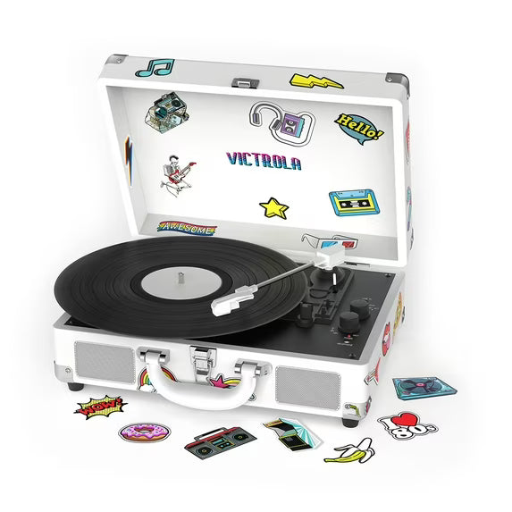 Journey+ Suitcase Record Player w/stickers- White color