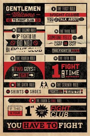 Fight Club Rules Poster - 24" X 36": Rolled and Labeled