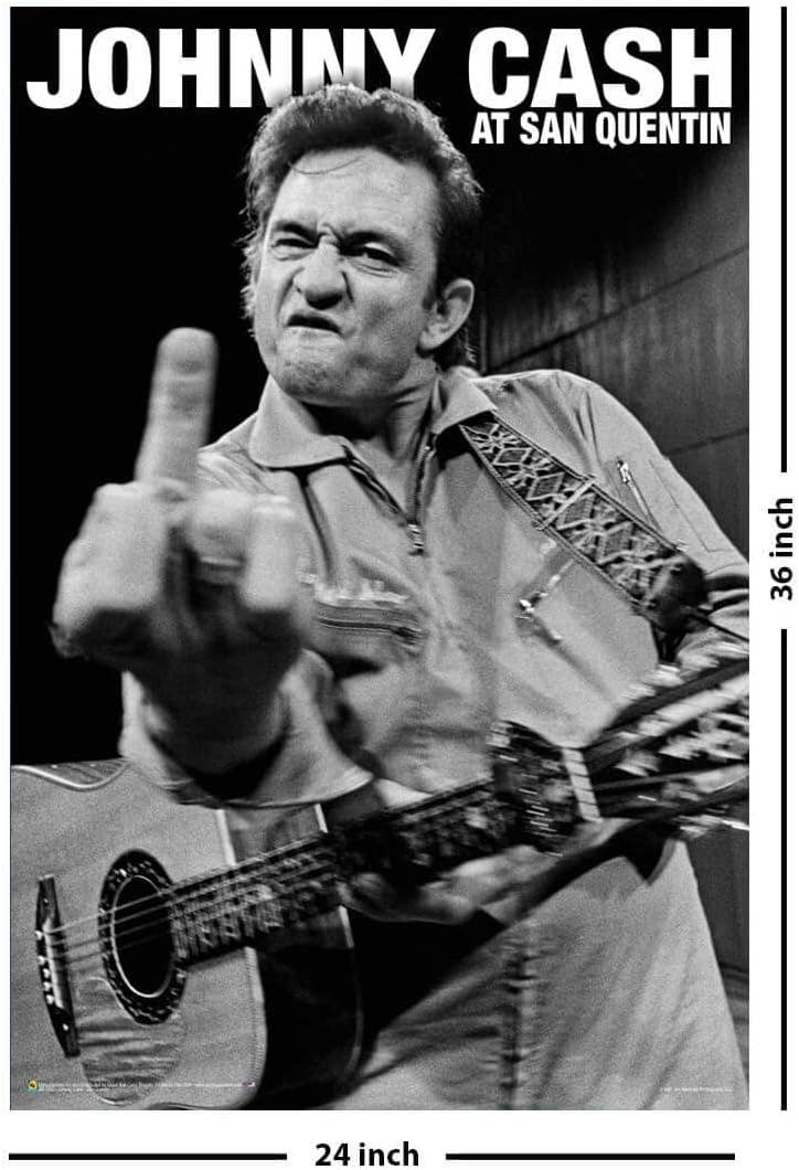Johnny Cash Middle Finger San Quentin Poster - 24" x 36": Rolled and Labeled