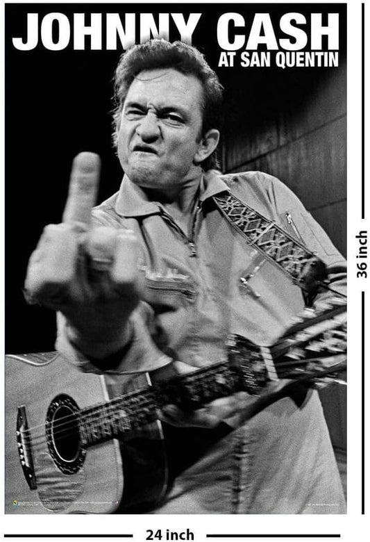 Johnny Cash Middle Finger San Quentin Poster - 24" x 36": Rolled and Labeled